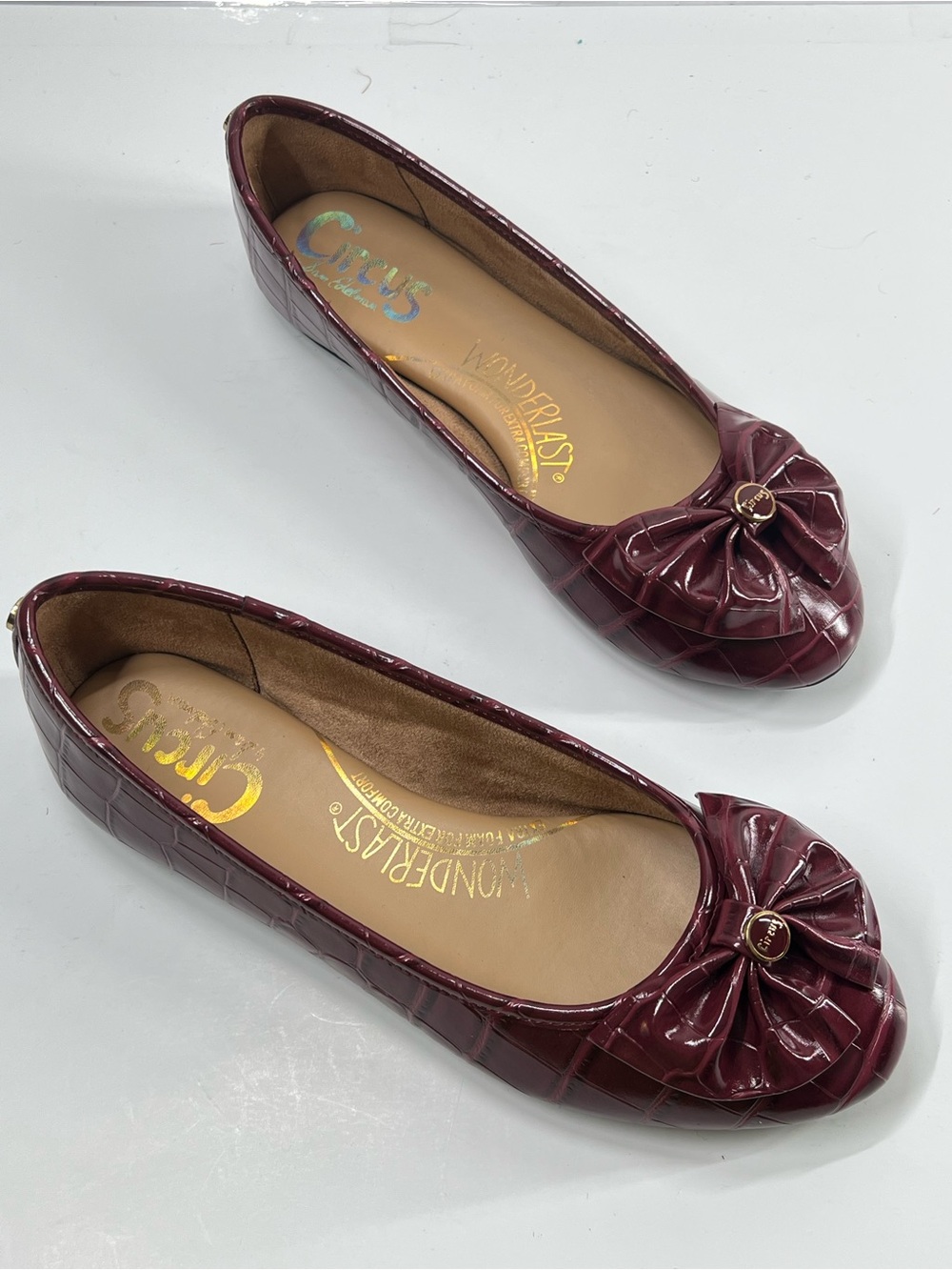 Circus by Sam Edelman Wonderlast Burgundy Croc Bow Ballet Flats 7.5